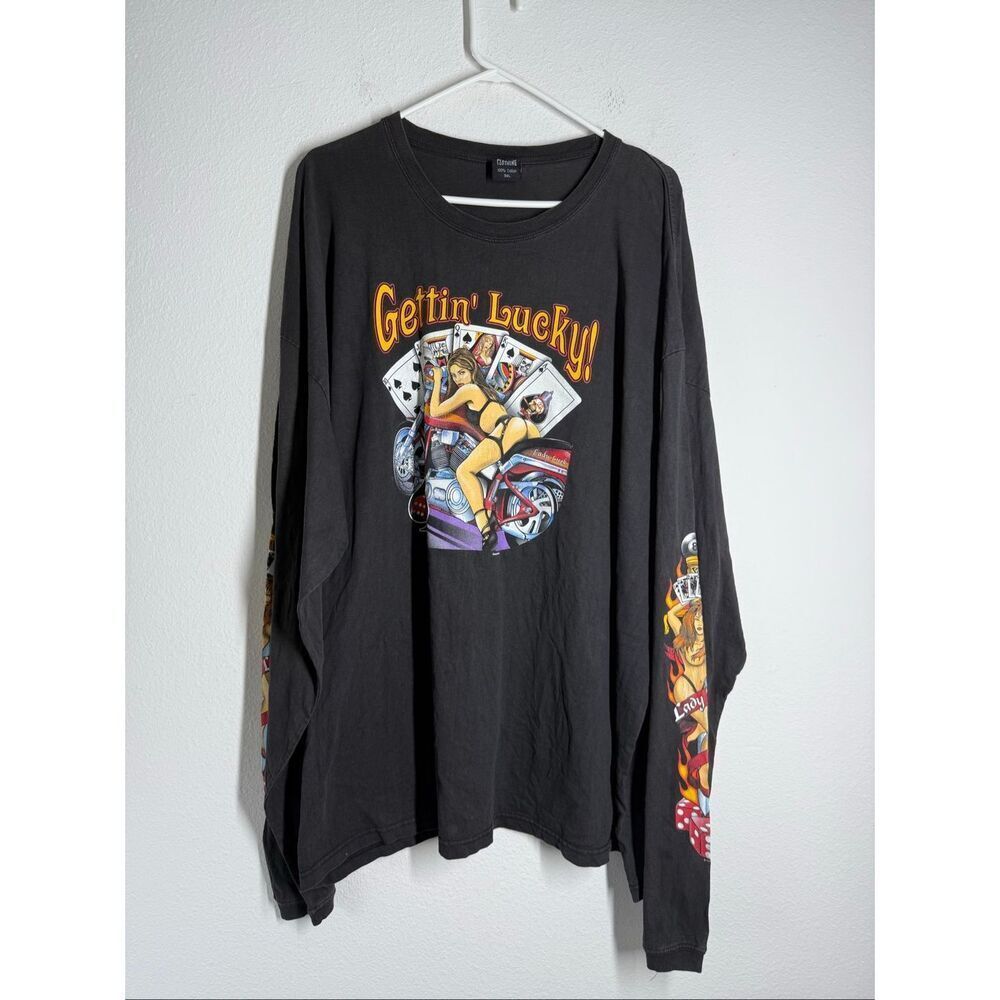 Lighting Clothing Biker Long Sleeves Men's T-shirt "Gettin' Lucky!" Sz 3XL *Note